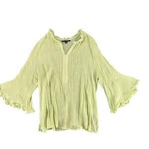 Zac & Rachel Long Bell Sleeve Boho Peasant Top Sheer XL Light Green Fairycore